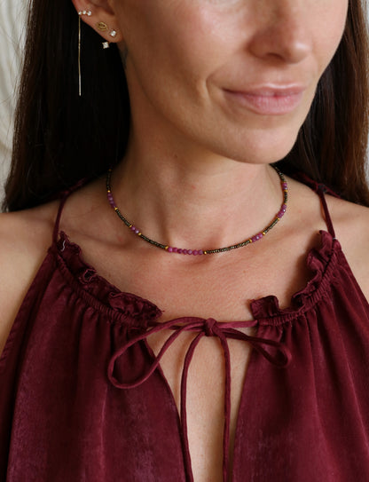 Violeta Set | Dainty Ruby Bead Necklace & Bracelet