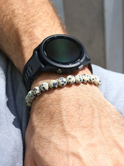 Dalmatian Jasper Men’s Beaded Bracelet