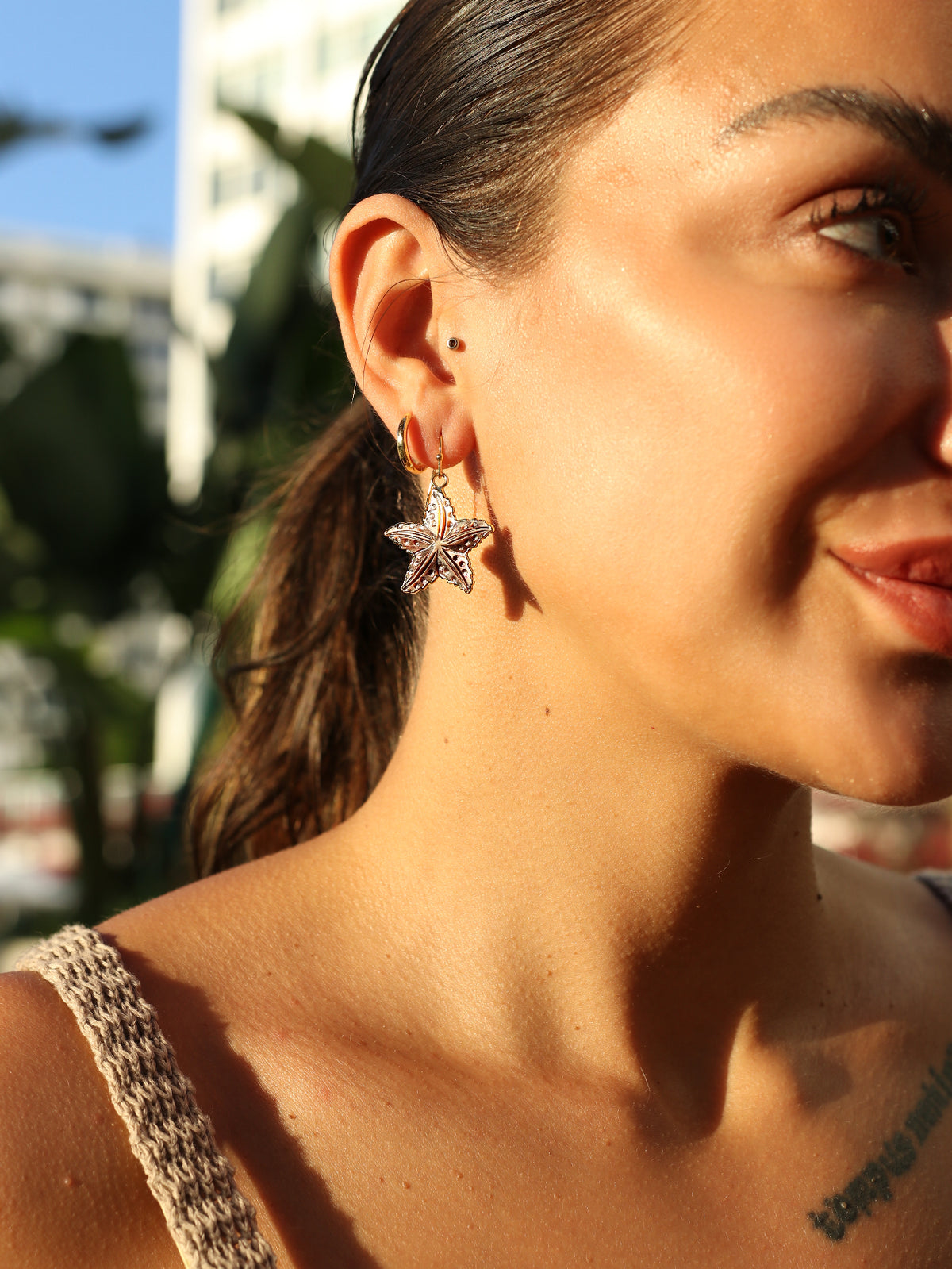 Carved Shell Starfish Earrings