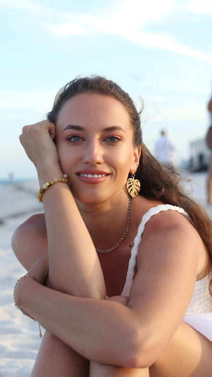 Gold and Silver Monstera Leaf Drop Earrings
