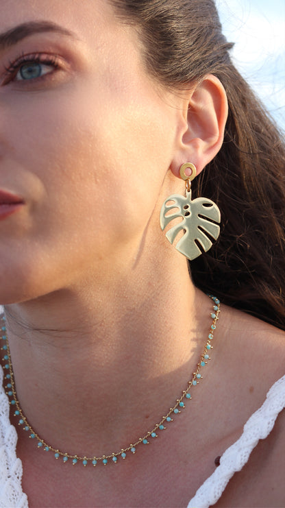 Gold and Silver Monstera Leaf Drop Earrings