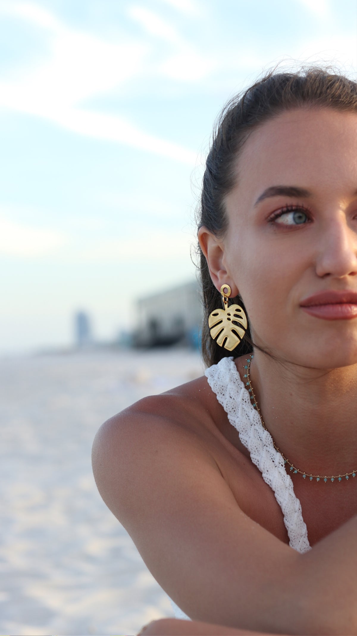 Gold and Silver Monstera Leaf Drop Earrings