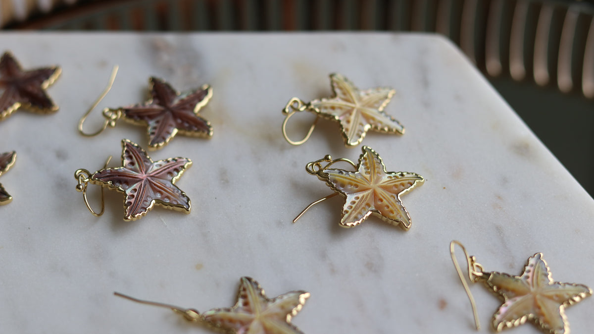 Carved Shell Starfish Earrings