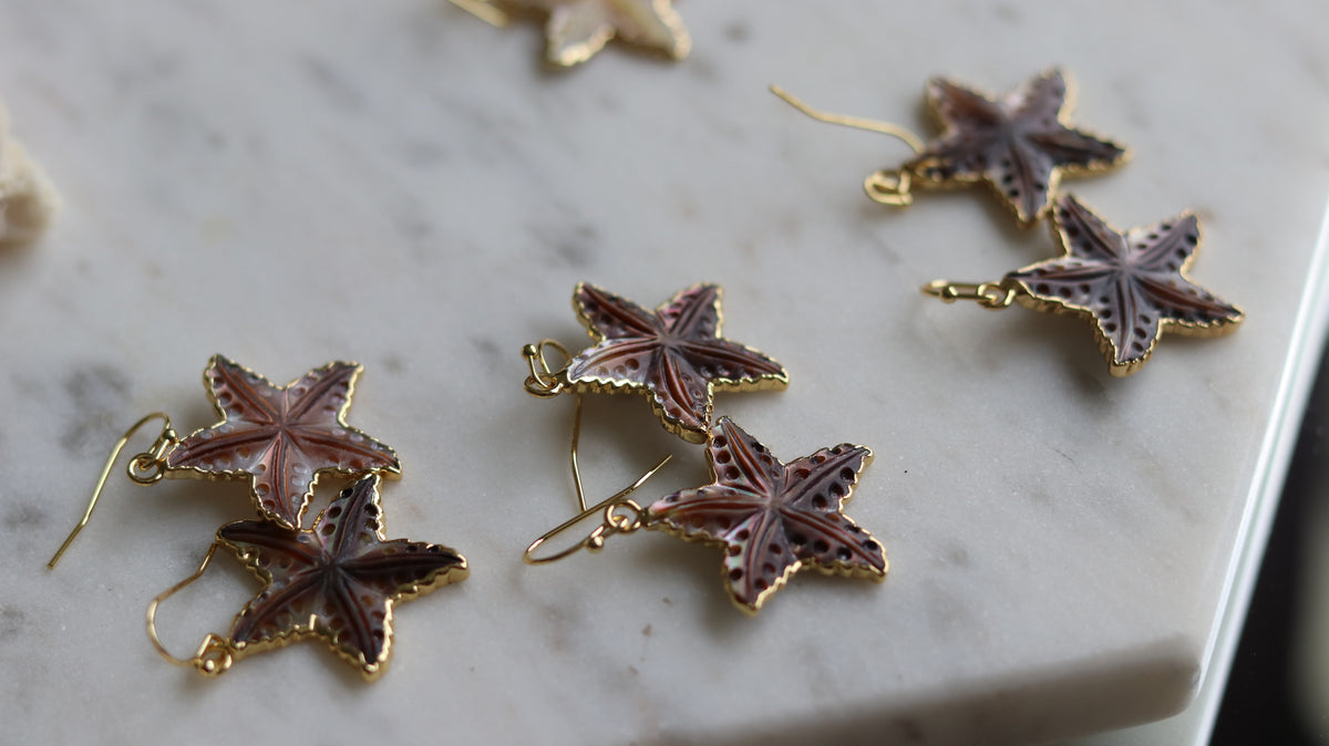 Carved Shell Starfish Earrings