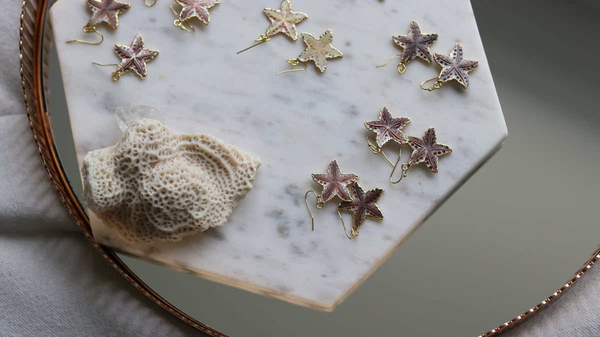 Carved Shell Starfish Earrings