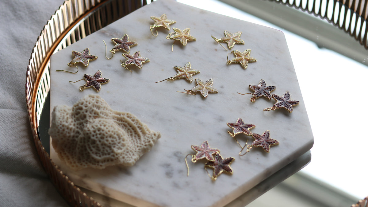 Carved Shell Starfish Earrings