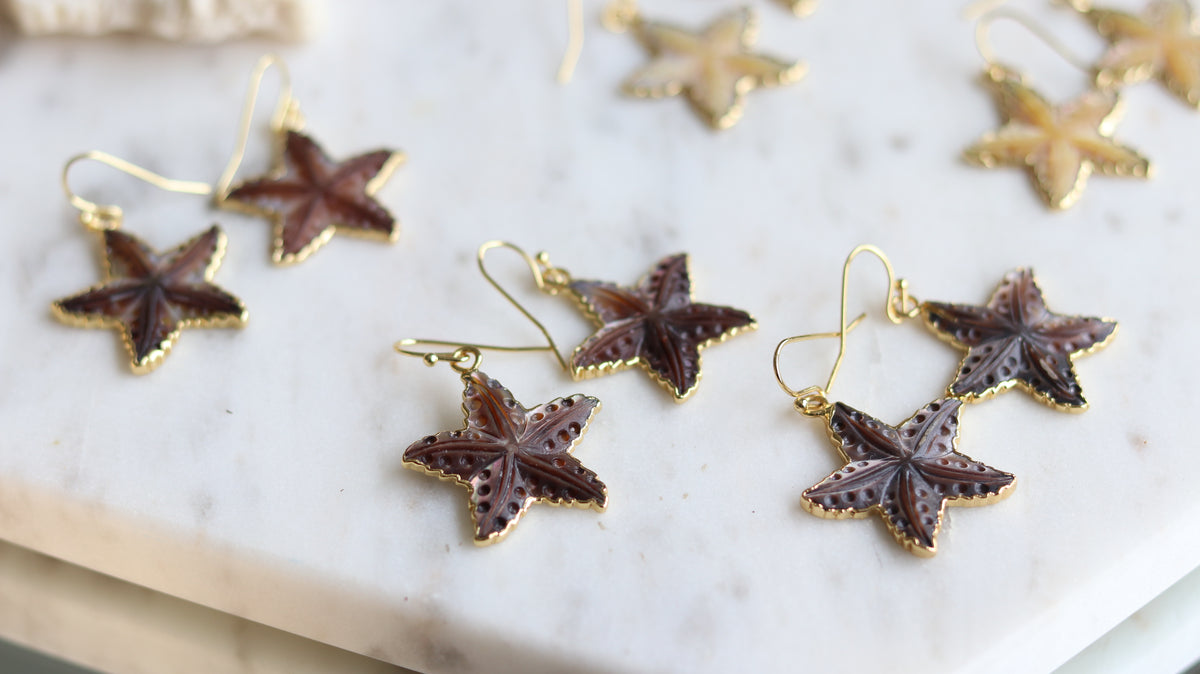 Carved Shell Starfish Earrings