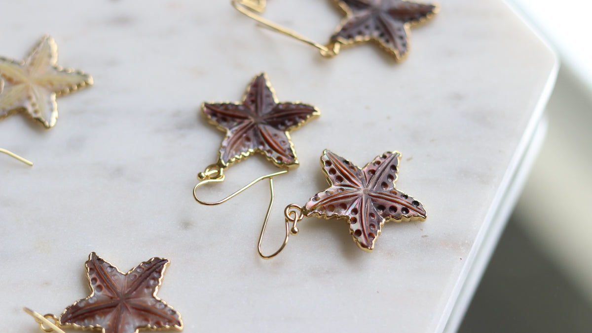 Carved Shell Starfish Earrings