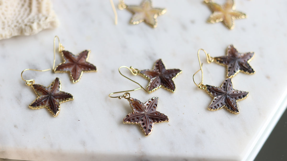 Carved Shell Starfish Earrings