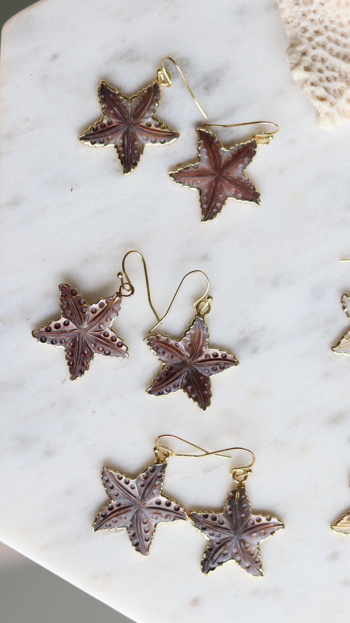 Carved Shell Starfish Earrings