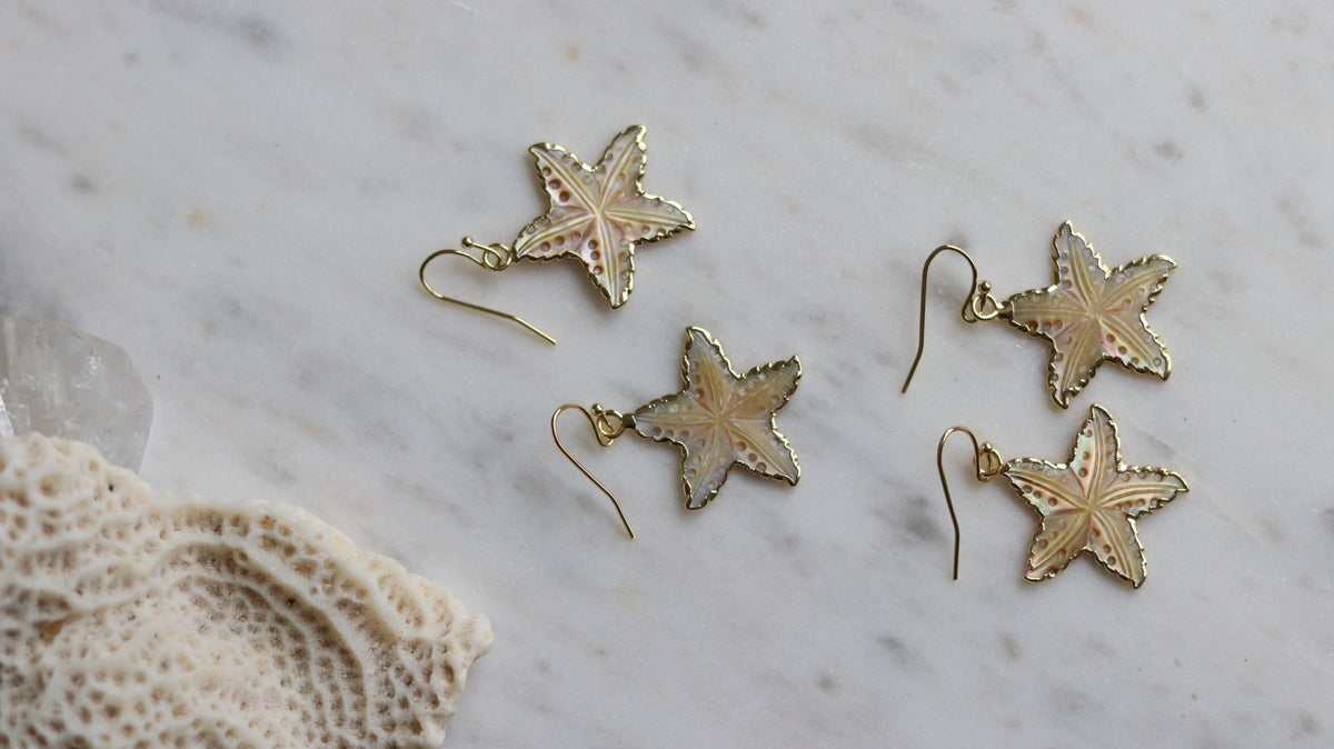 Carved Shell Starfish Earrings