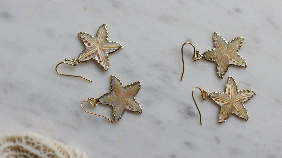 Carved Shell Starfish Earrings