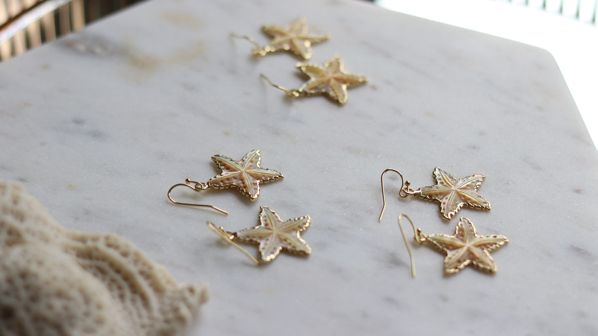 Carved Shell Starfish Earrings