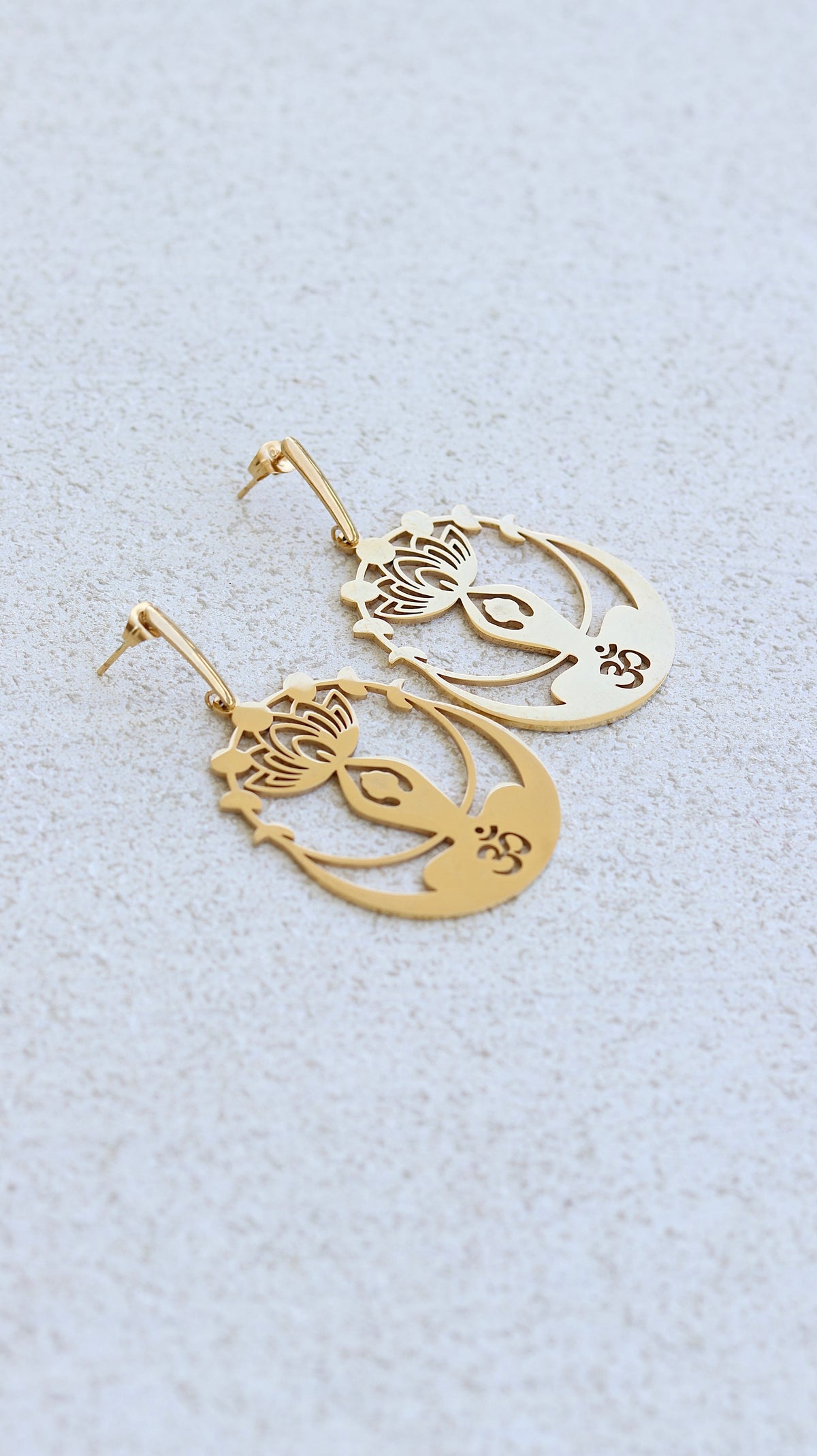 Gold Lotus Om Earrings