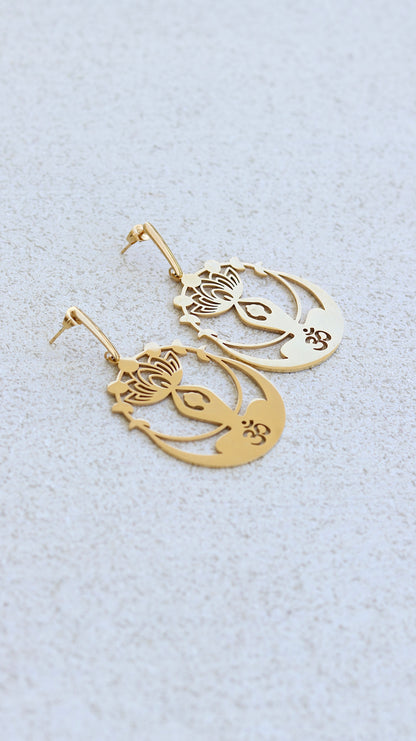 Gold Lotus Om Earrings