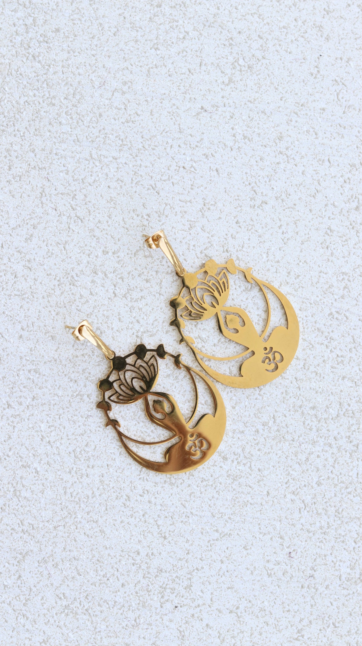 Gold Lotus Om Earrings
