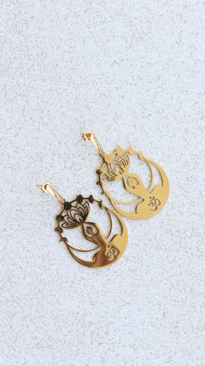 Gold Lotus Om Earrings