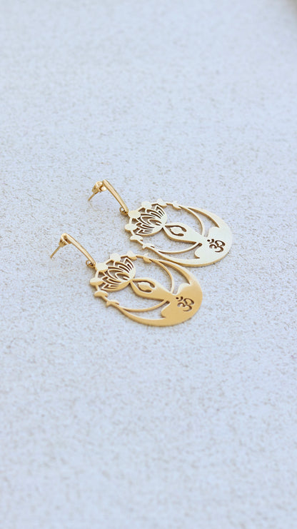 Gold Lotus Om Earrings