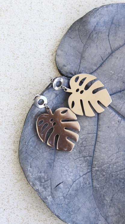 Stainless steel monstera deliciosa earrings hypoallergenic