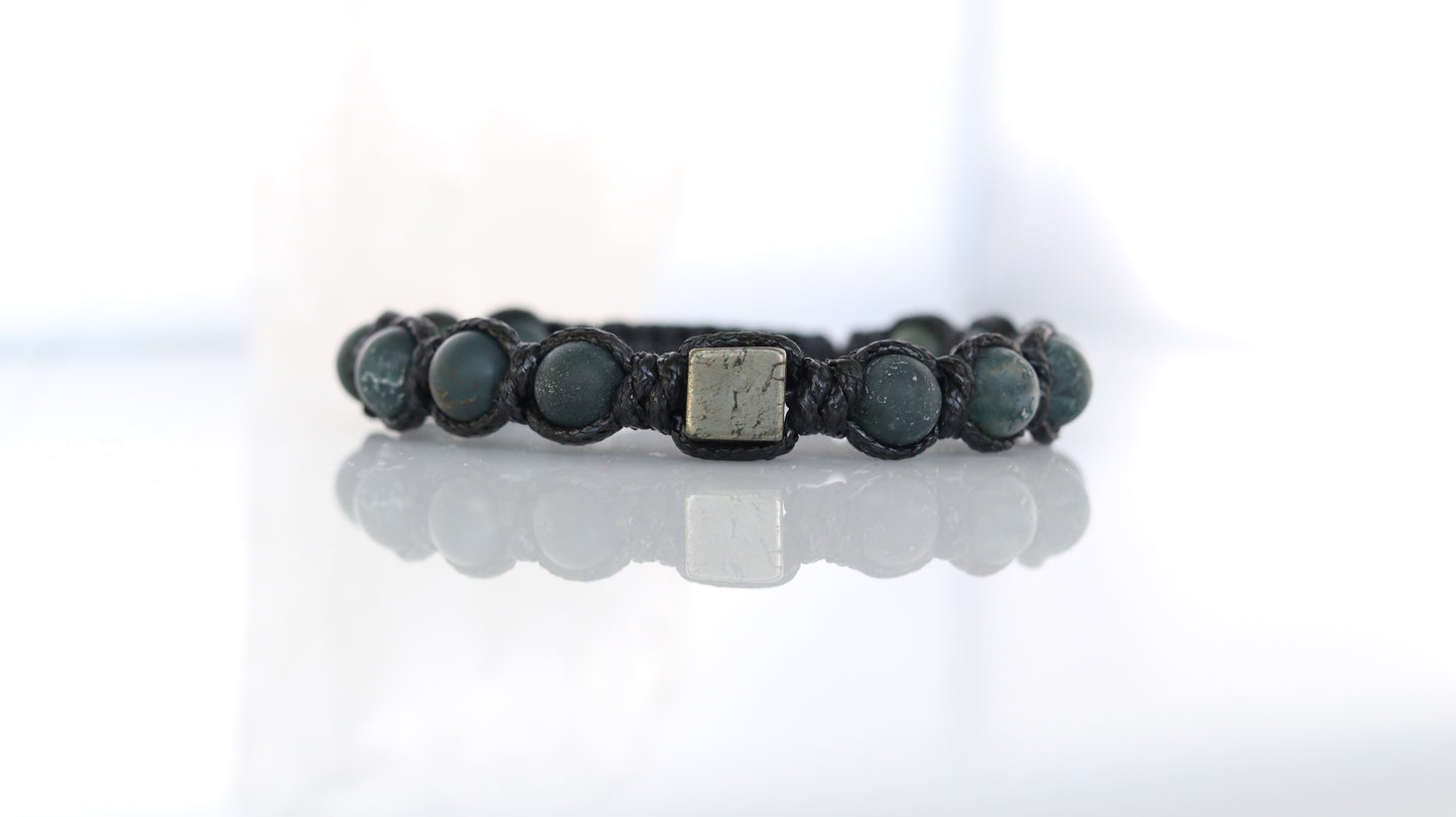 Men’s Moss Agate & Pyrite Macrame Bracelet