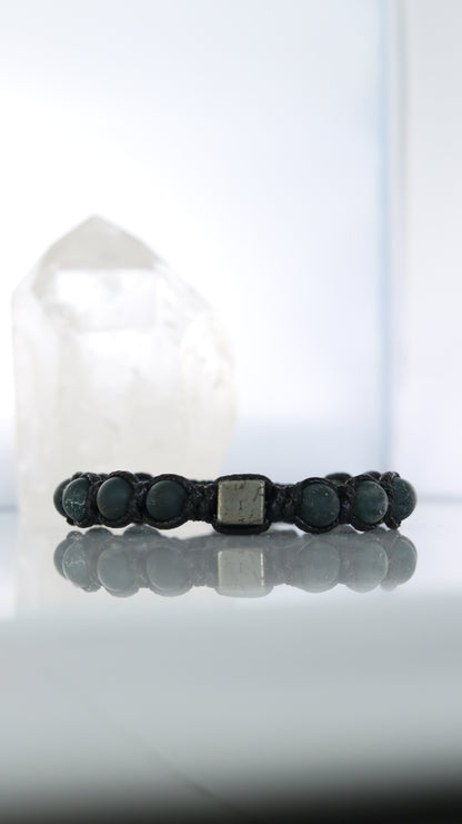 Men’s Moss Agate & Pyrite Macrame Bracelet
