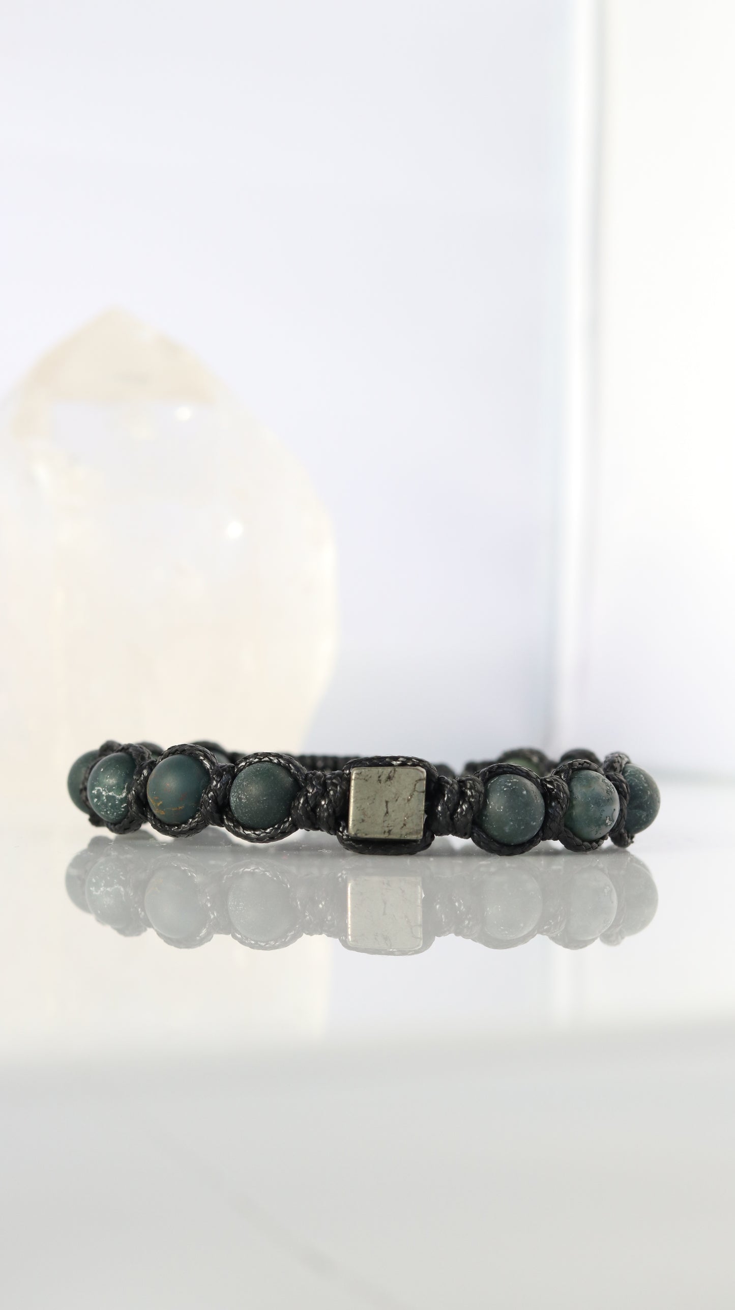 Men’s Moss Agate & Pyrite Macrame Bracelet