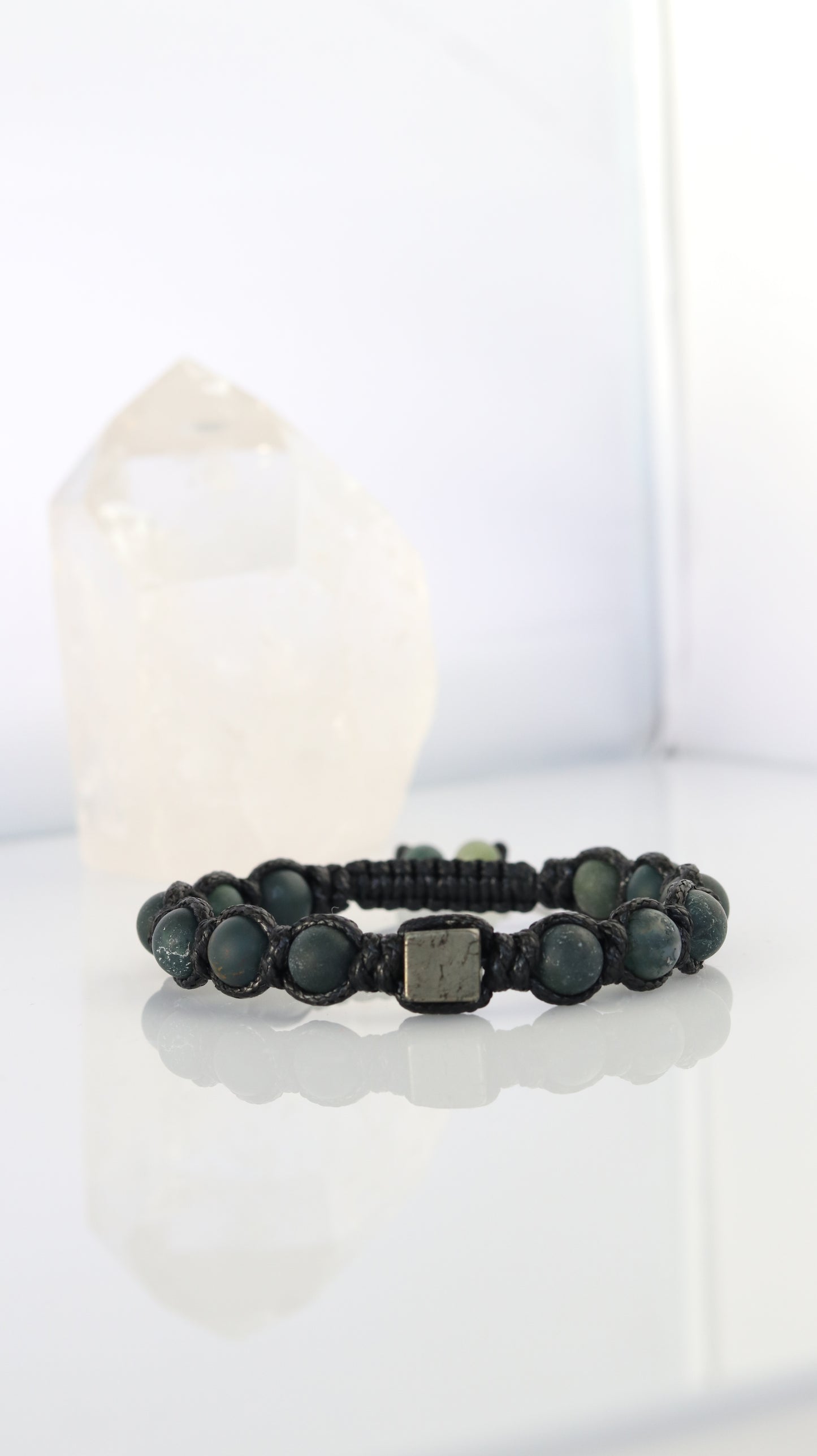 Men’s Moss Agate & Pyrite Macrame Bracelet