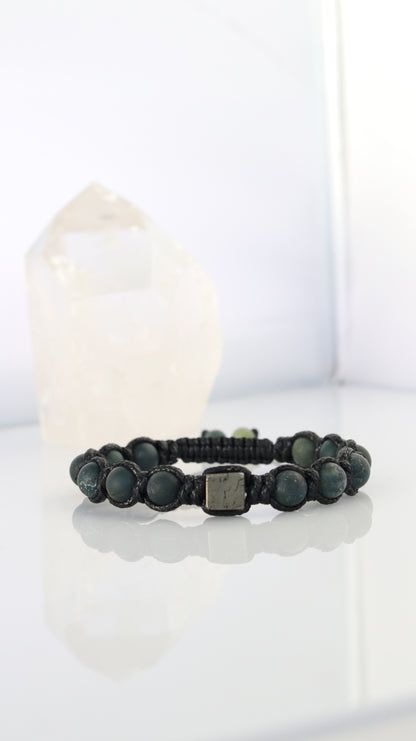 Men’s Moss Agate & Pyrite Macrame Bracelet