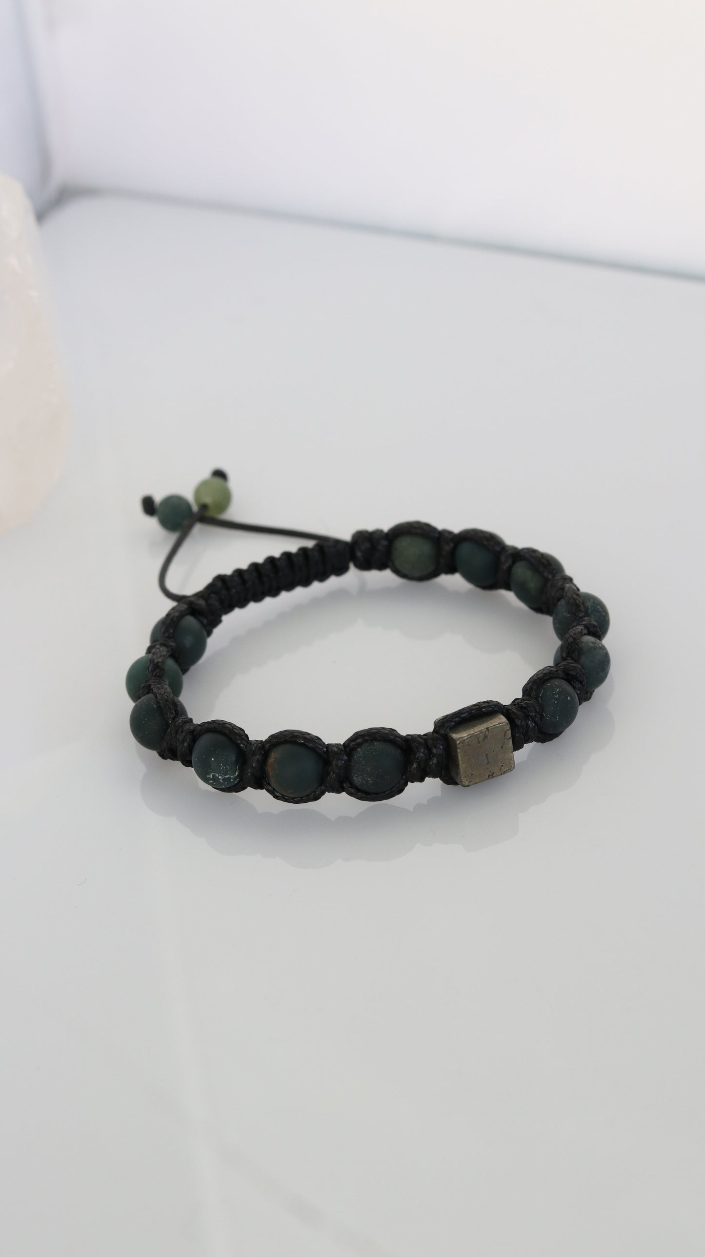 Men’s Moss Agate & Pyrite Macrame Bracelet