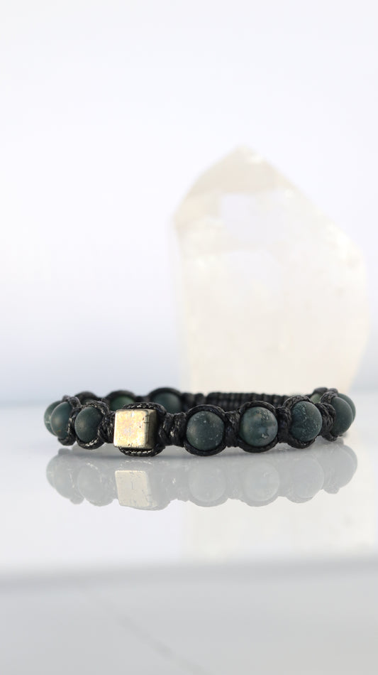 Men’s Moss Agate & Pyrite Macrame Bracelet