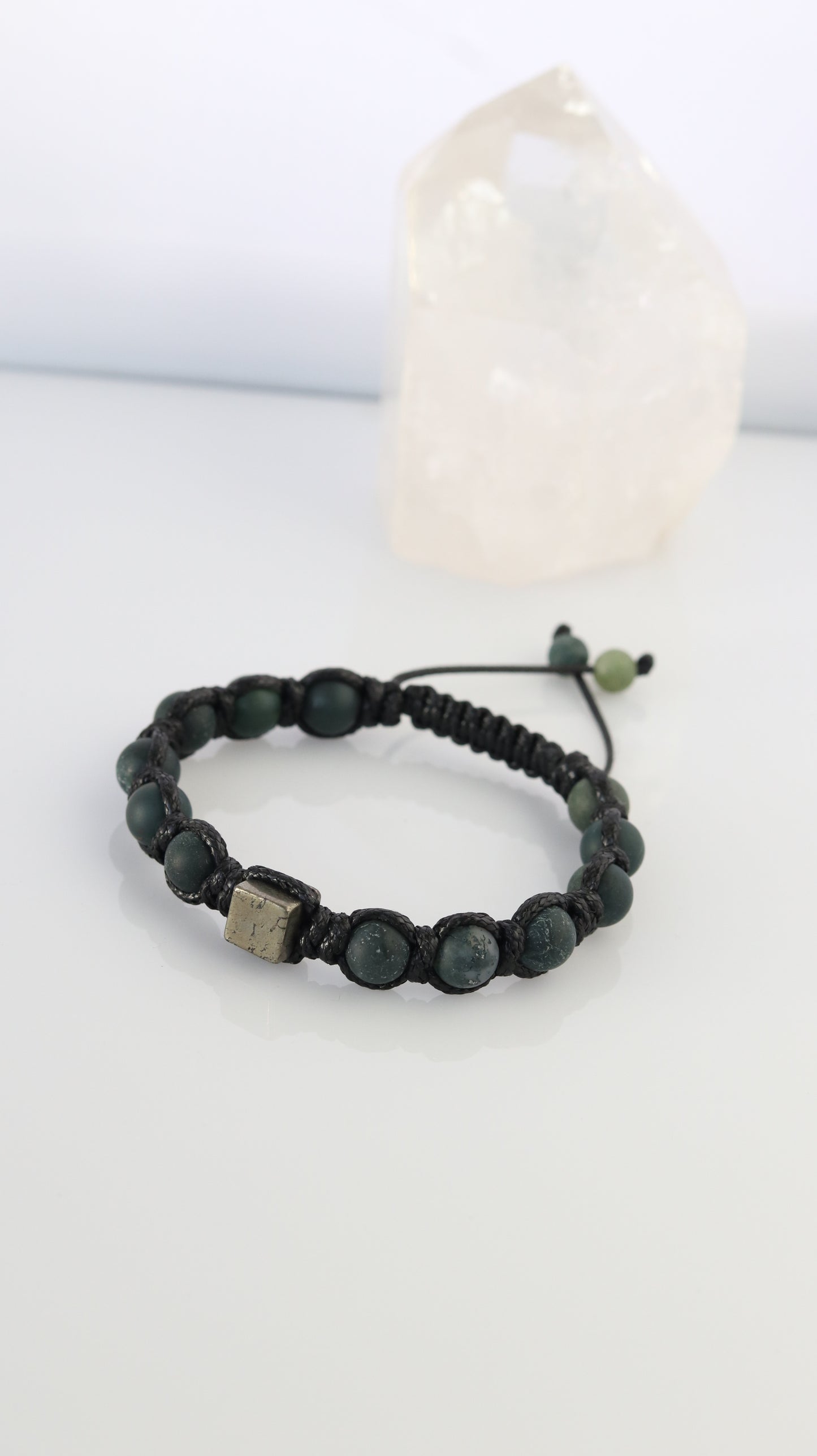 Men’s Moss Agate & Pyrite Macrame Bracelet