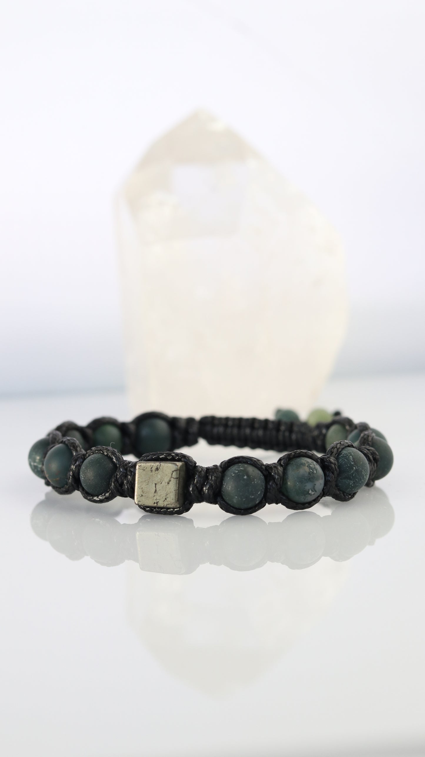 Men’s Moss Agate & Pyrite Macrame Bracelet