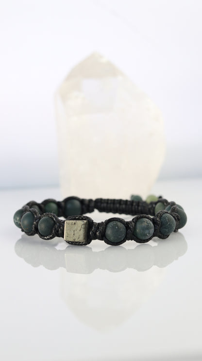 Men’s Moss Agate & Pyrite Macrame Bracelet