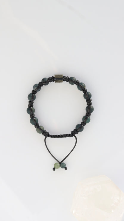 Men’s Moss Agate & Pyrite Macrame Bracelet