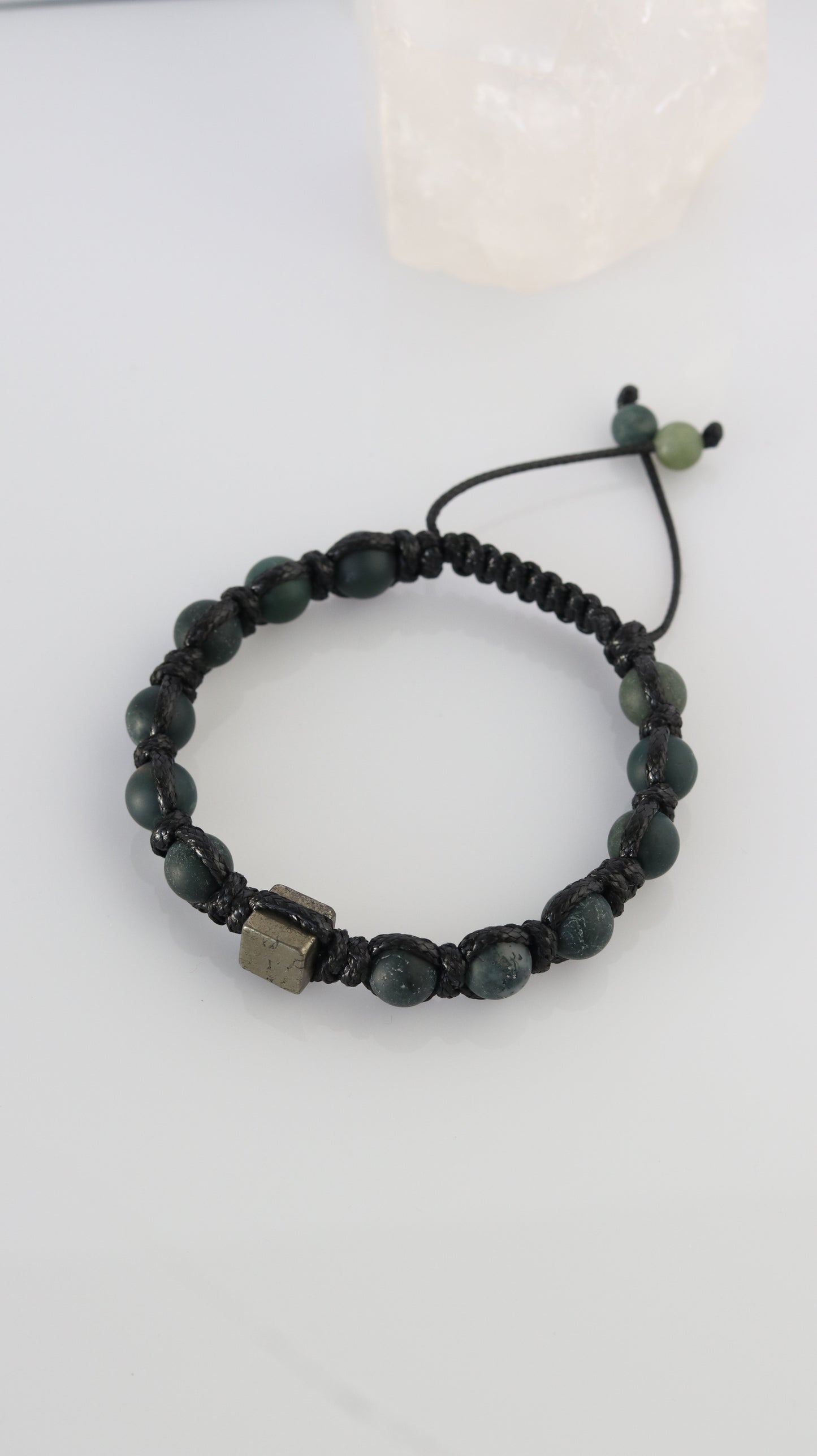 Men’s Moss Agate & Pyrite Macrame Bracelet