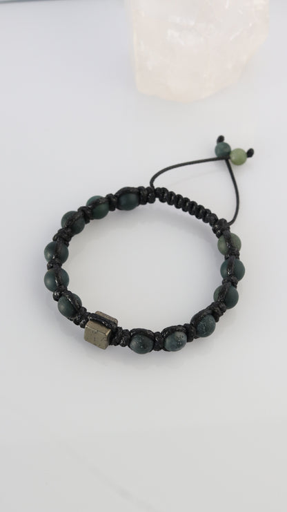 Men’s Moss Agate & Pyrite Macrame Bracelet