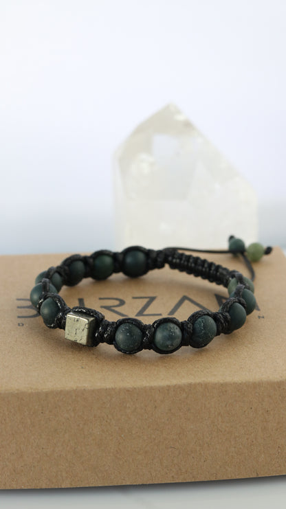 Men’s Moss Agate & Pyrite Macrame Bracelet