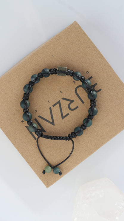 Men’s Moss Agate & Pyrite Macrame Bracelet