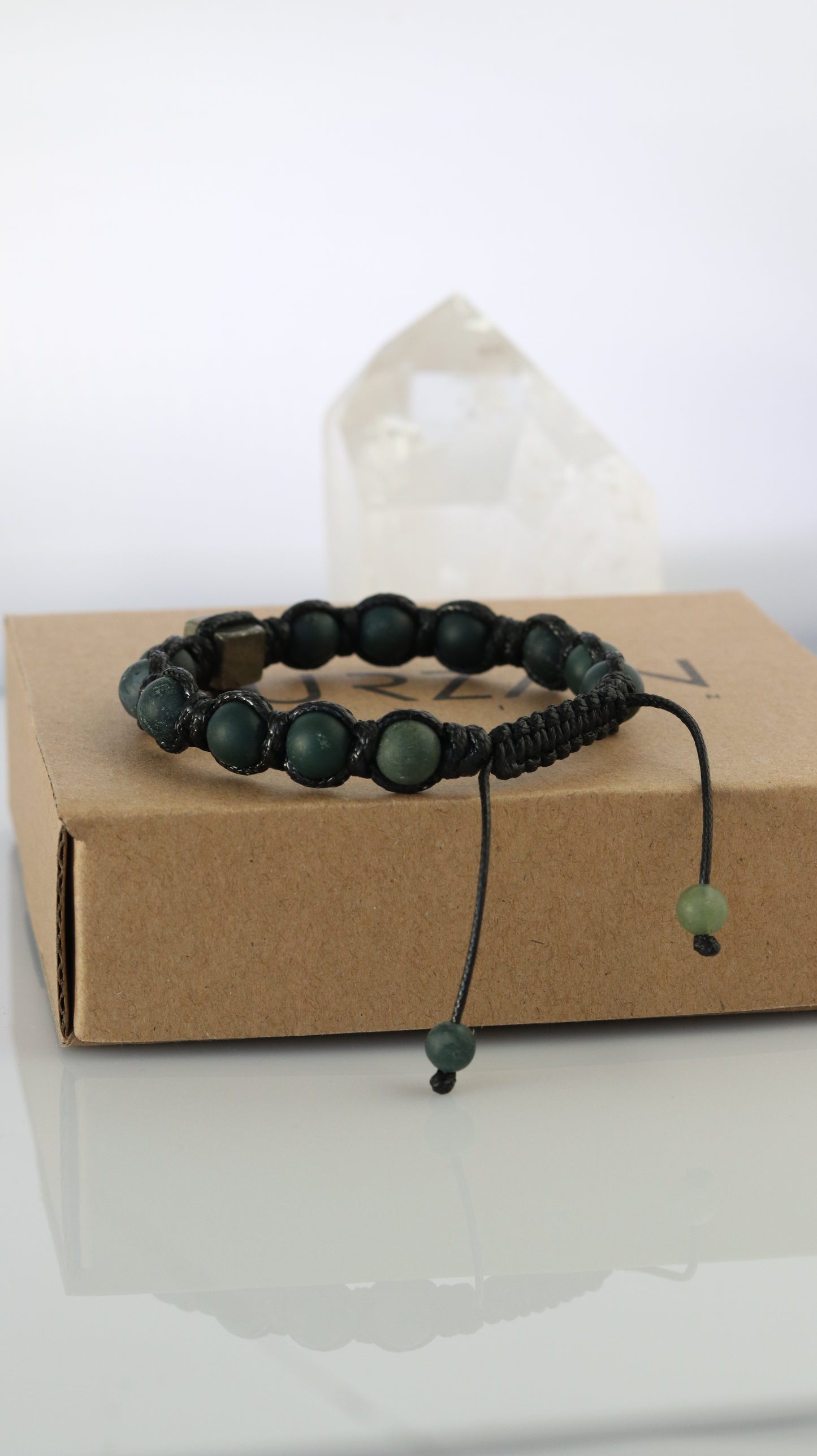 Men’s Moss Agate & Pyrite Macrame Bracelet
