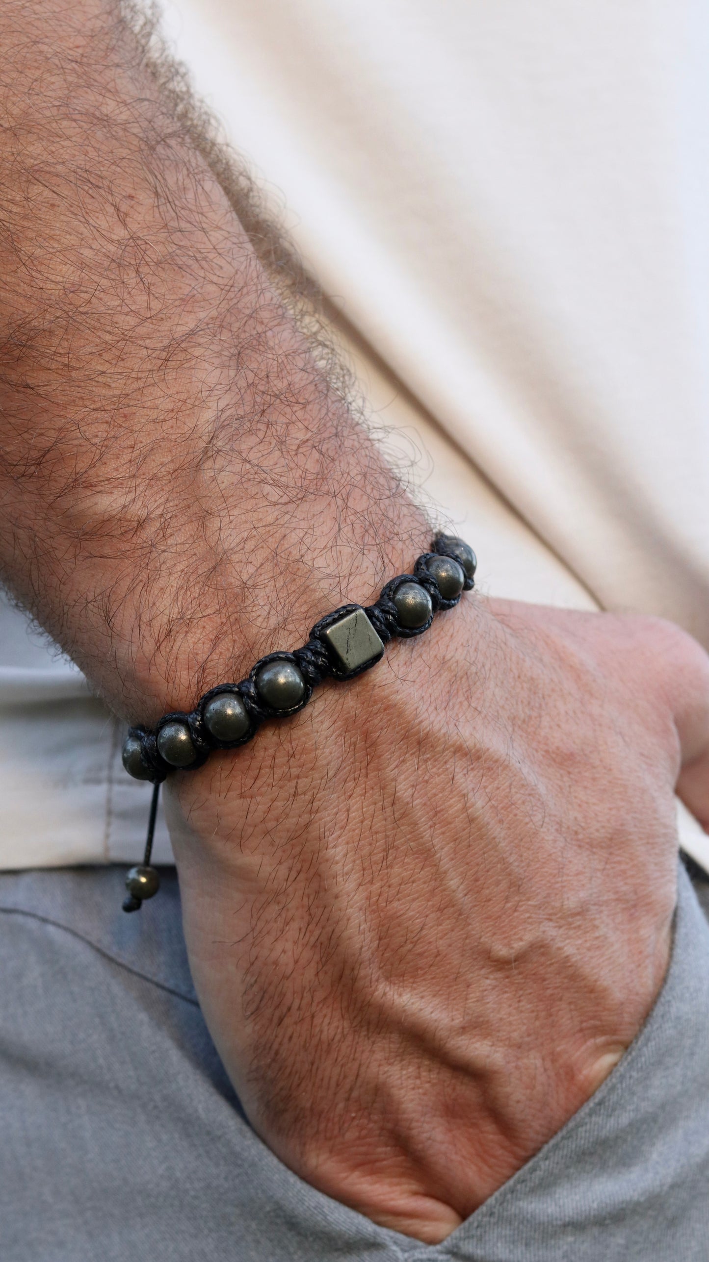 Men’s Pyrite Macrame Bracelet