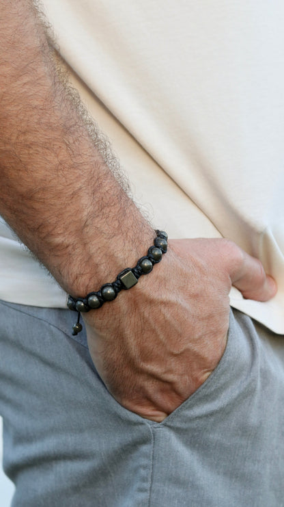Men’s Pyrite Macrame Bracelet