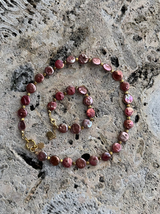 Via Rosa Coin Pearl Necklace or Bracelet Set