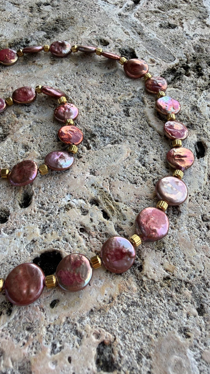 Via Rosa Coin Pearl Necklace or Bracelet Set