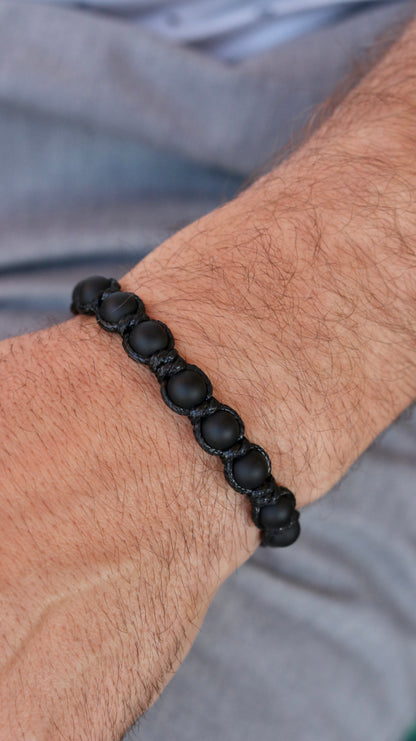 Black Onyx & Pyrite Men’s Macrame Bracelet