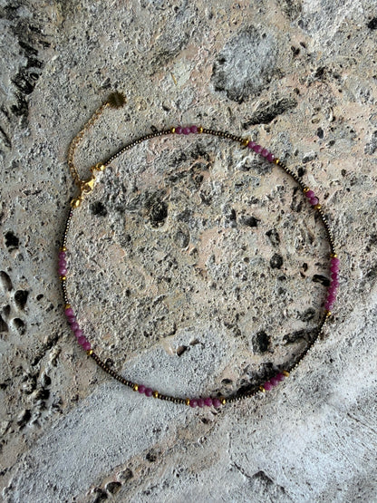 Violeta Set | Dainty Ruby Bead Necklace & Bracelet