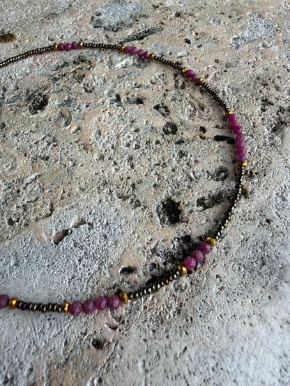 Violeta Set | Dainty Ruby Bead Necklace & Bracelet