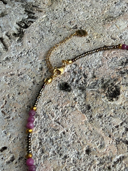 Violeta Set | Dainty Ruby Bead Necklace & Bracelet