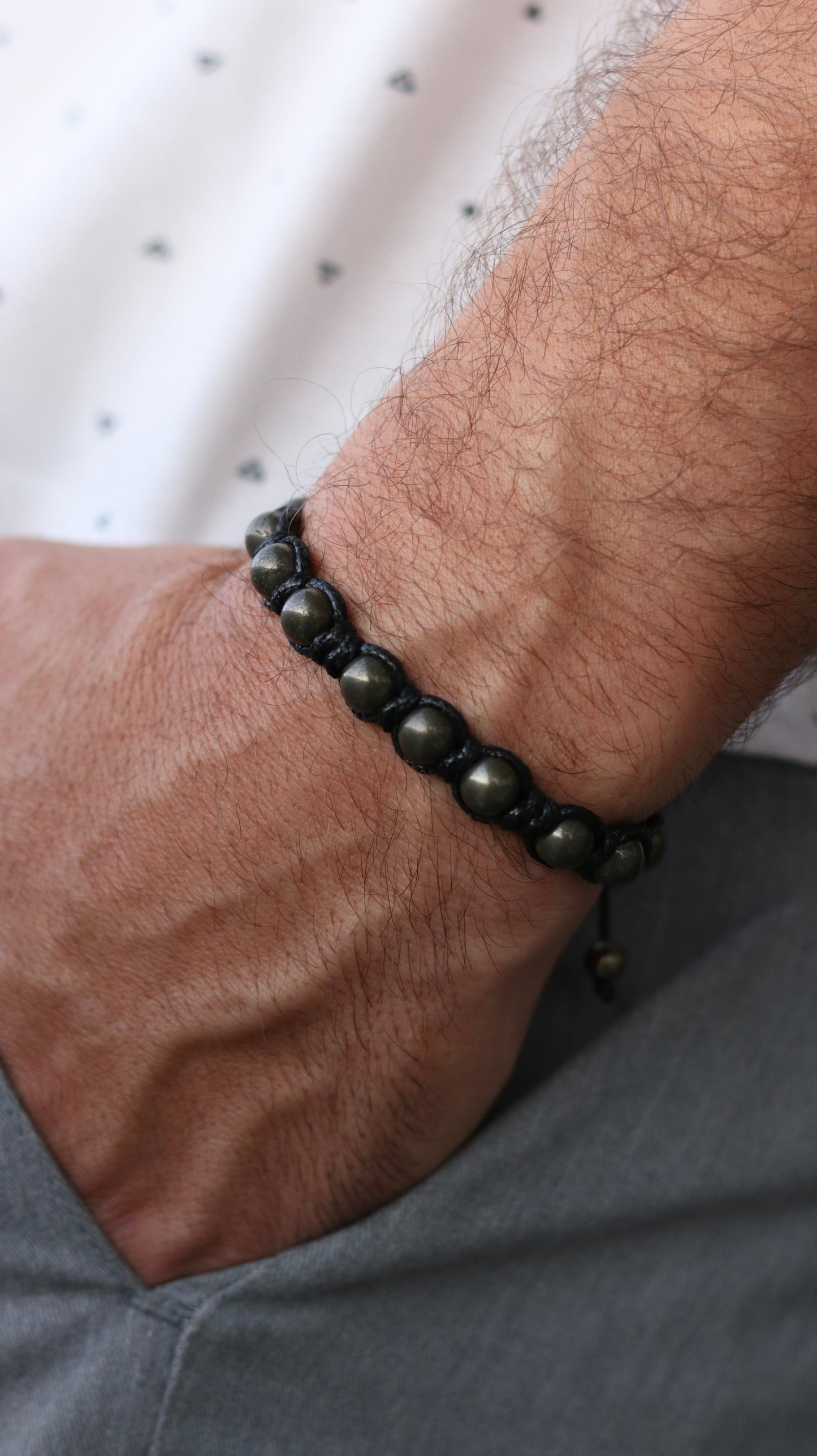 Men’s Pyrite Macrame Bracelet