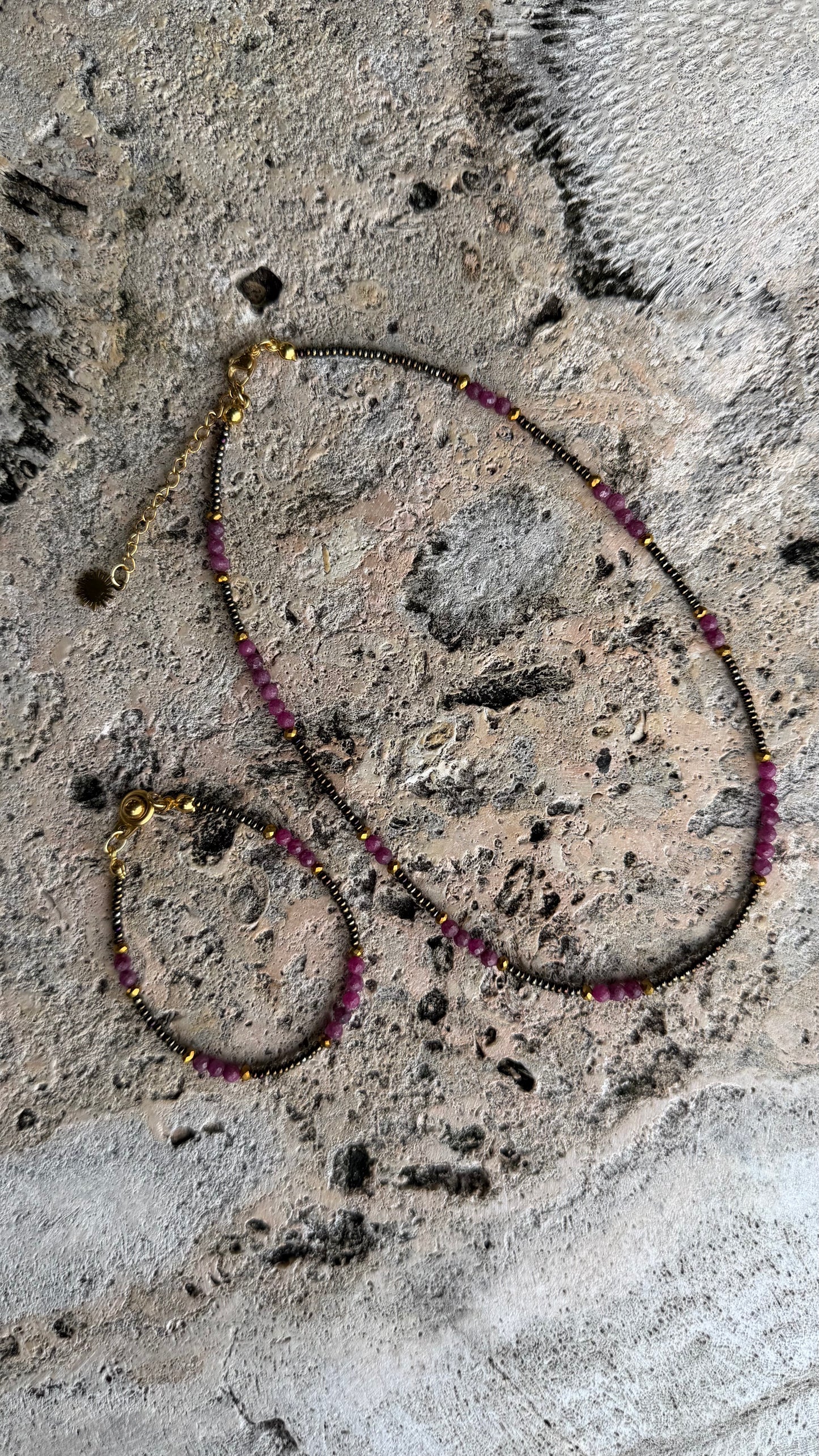 Violeta Set | Dainty Ruby Bead Necklace & Bracelet