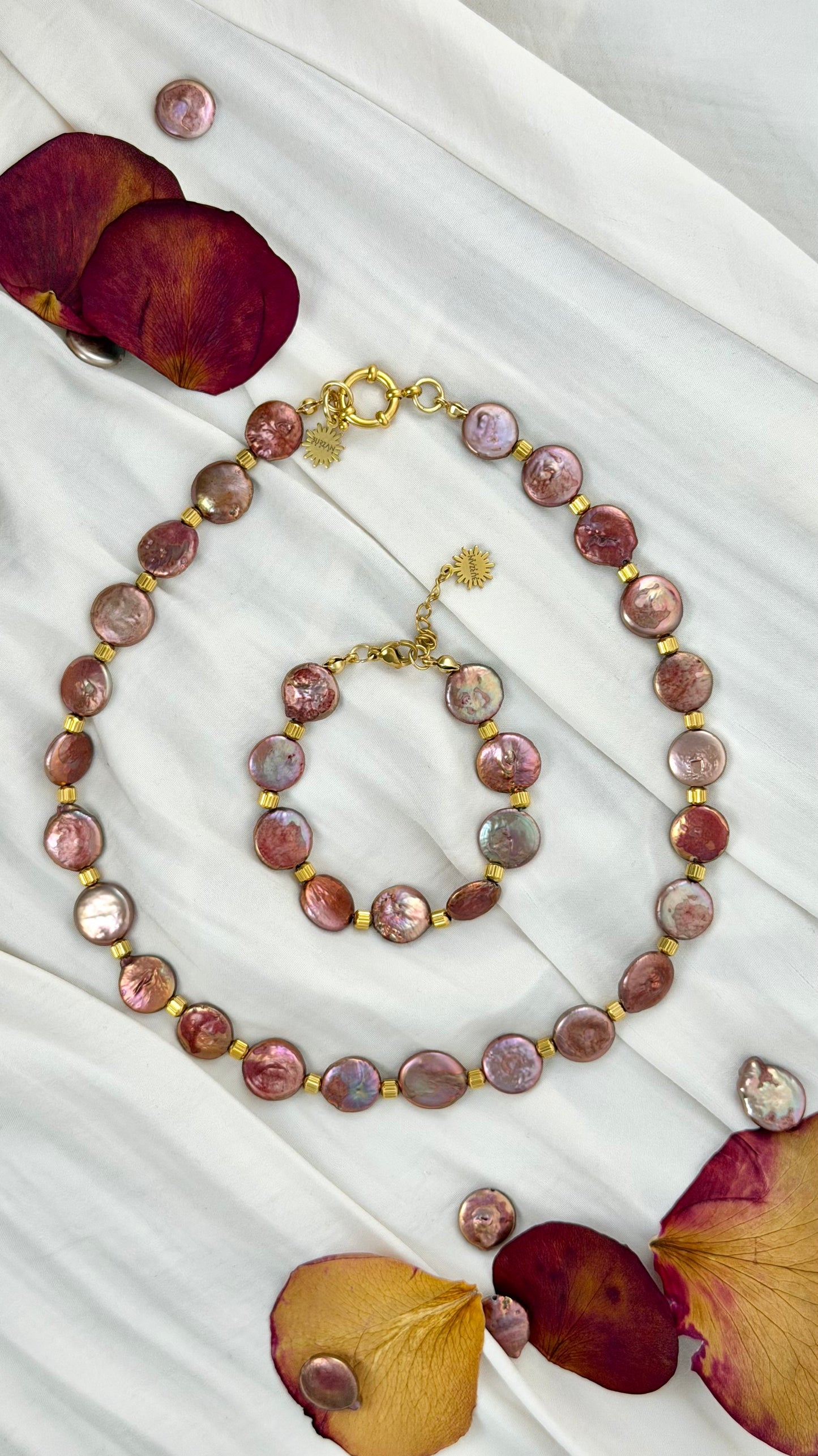 Via Rosa Coin Pearl Necklace or Bracelet Set